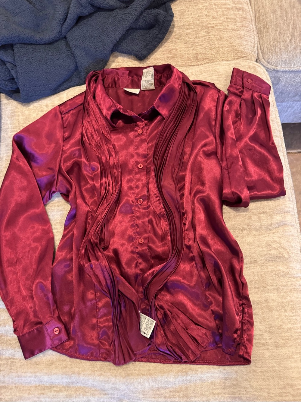 White Stag Burgundy Satin-Look Blouse with Scarf